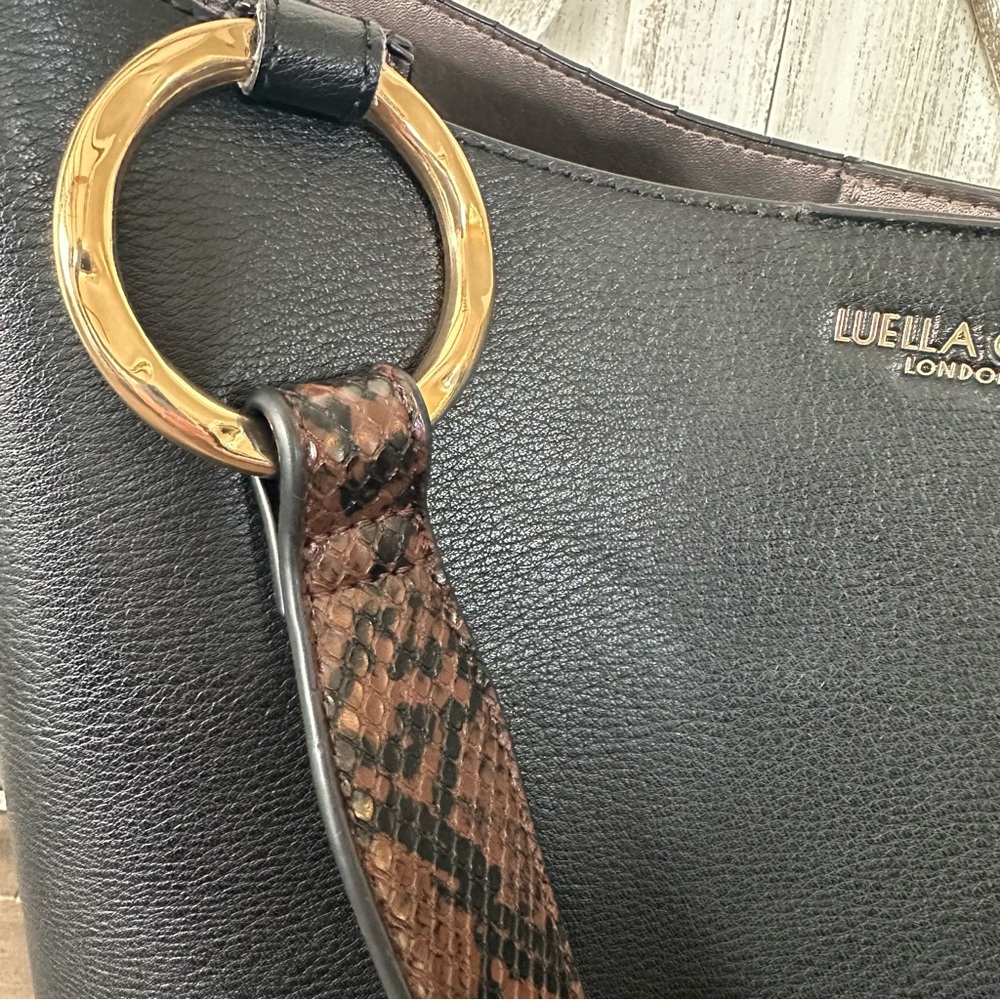 Luella Grey London Isadora Hobo Tote Black Snake Skin Handle Gold Accents - Picture 3 of 13